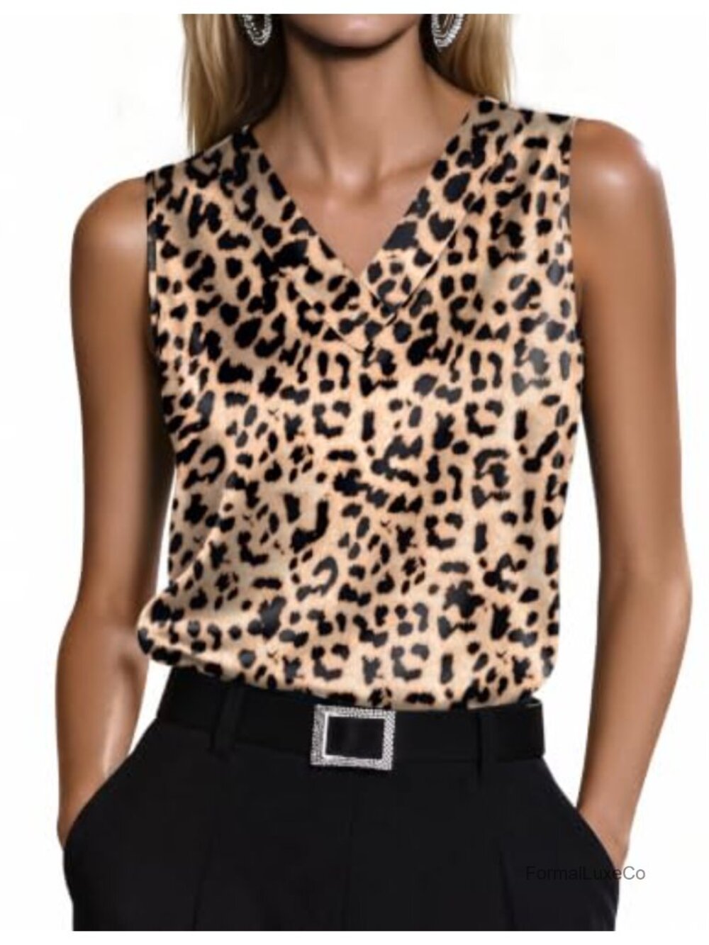 Satin Tank Top V Neck Sleeveless Loose Fit Camisole for Work
